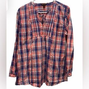 Bit & Bridle Red and Blue Plaid Pintuck Peasant Top